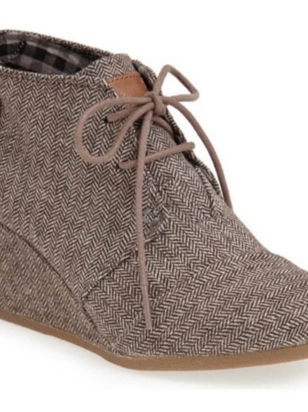 Toms Taupe Herringbone Lace-Up Wedge Ankle Booties